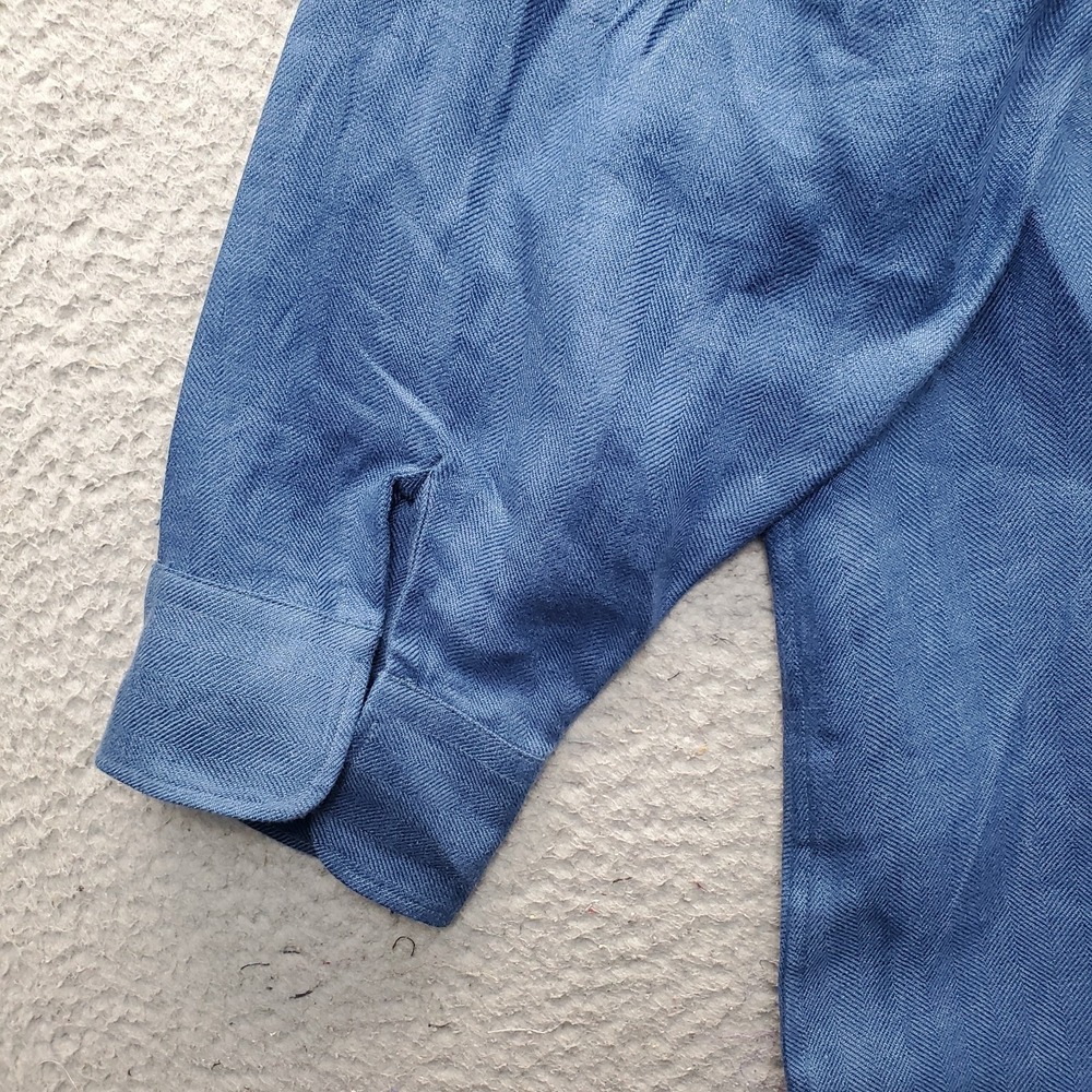 Lauren Ralph Lauren Button-Up Shirt Womens XL Blue Herringbone Linen Long-Sleeve - Picture 8 of 8